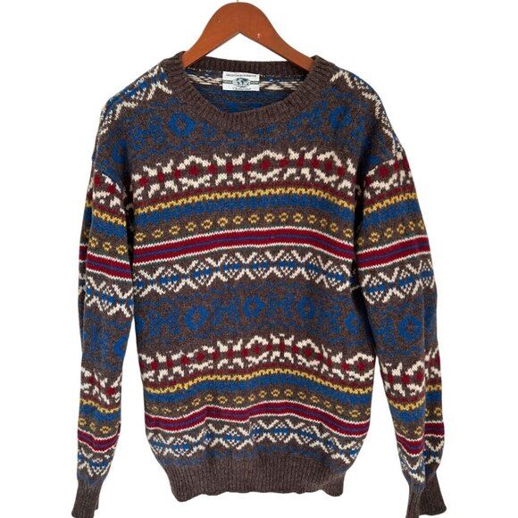 UNITED COLORS OF BENETTON Pullover Fair Isle Wool Sweater Crew Neck Multicolor - Picture 1 of 9